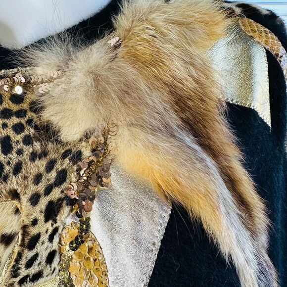 Vintage Wool Fur Sequin Leather Exquisite Pullover Sweater Circa 90s - Picture 5 of 16